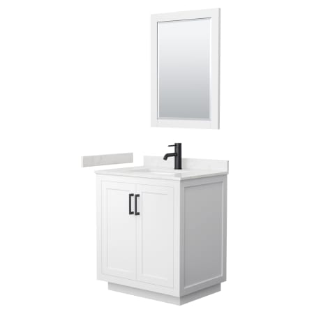 A large image of the Wyndham Collection WCF2929-30S-VCA-M24 White / Carrara Cultured Marble Top / Matte Black Hardware