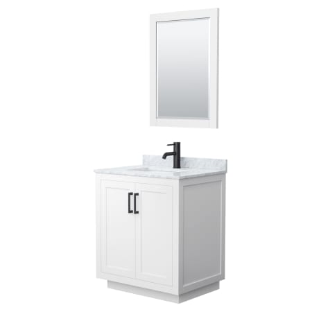 A large image of the Wyndham Collection WCF2929-30S-NAT-M24 White / White Carrara Marble Top / Matte Black Hardware