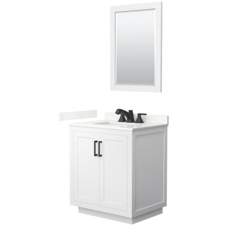 A large image of the Wyndham Collection WCF292930S-QTZ-US3M24 White / Giotto Quartz Top / Matte Black Hardware