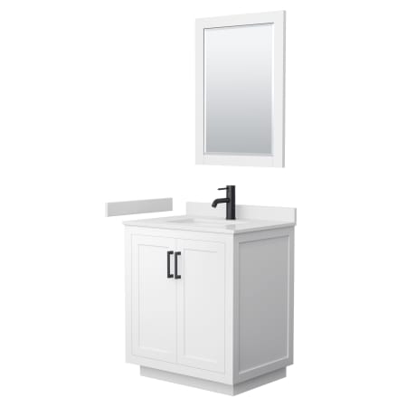 A large image of the Wyndham Collection WCF2929-30S-VCA-M24 White / White Cultured Marble Top / Matte Black Hardware