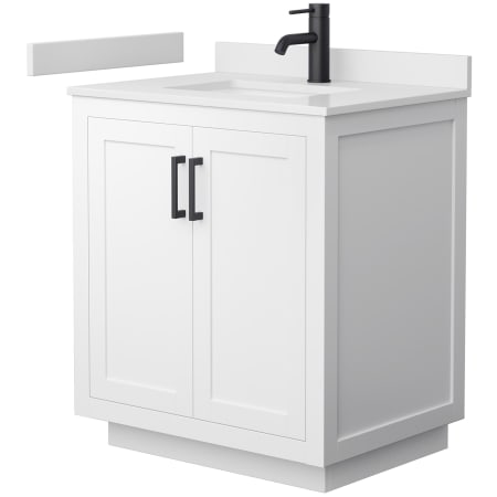 A large image of the Wyndham Collection WCF2929-30S-VCA-MXX White / White Cultured Marble Top / Matte Black Hardware