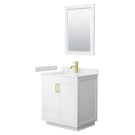 A large image of the Wyndham Collection WCF2929-30S-VCA-M24 White / Carrara Cultured Marble Top / Brushed Gold Hardware