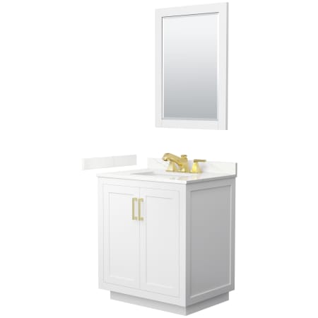 A large image of the Wyndham Collection WCF292930S-QTZ-US3M24 White / Giotto Quartz Top / Brushed Gold Hardware