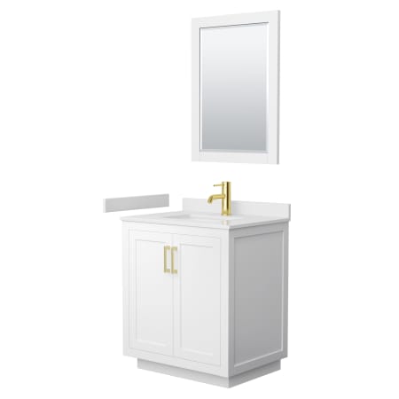 A large image of the Wyndham Collection WCF2929-30S-VCA-M24 White / White Cultured Marble Top / Brushed Gold Hardware