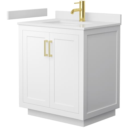 A large image of the Wyndham Collection WCF2929-30S-VCA-MXX White / White Cultured Marble Top / Brushed Gold Hardware