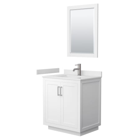 A large image of the Wyndham Collection WCF2929-30S-VCA-M24 White / White Cultured Marble Top / Brushed Nickel Hardware