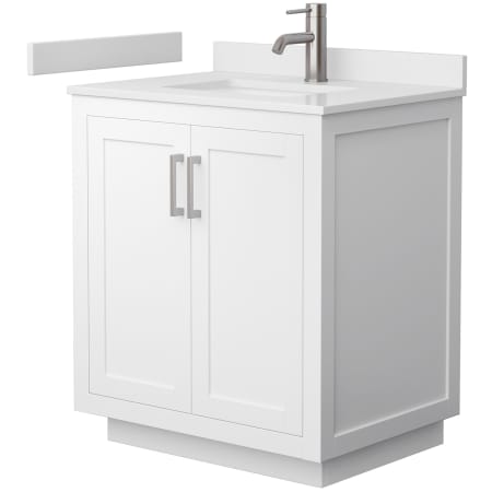 A large image of the Wyndham Collection WCF2929-30S-VCA-MXX White / White Cultured Marble Top / Brushed Nickel Hardware