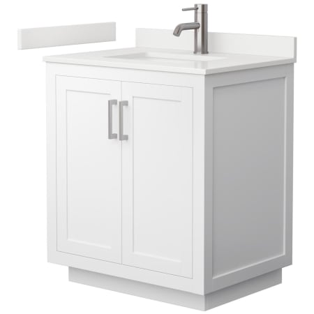 A large image of the Wyndham Collection WCF292930S-QTZ-UNSMXX White / White Quartz Top / Brushed Nickel Hardware