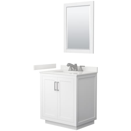 A large image of the Wyndham Collection WCF292930S-QTZ-US3M24 White / White Quartz Top / Brushed Nickel Hardware