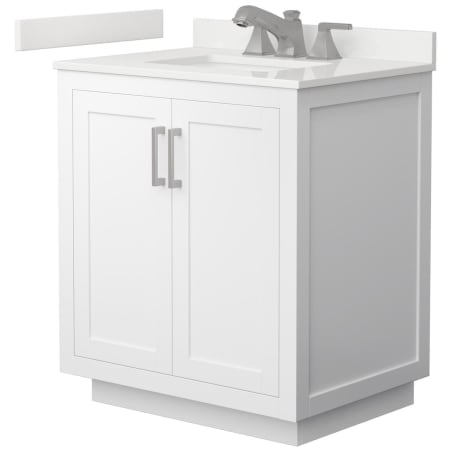 A large image of the Wyndham Collection WCF292930S-QTZ-US3MXX White / White Quartz Top / Brushed Nickel Hardware