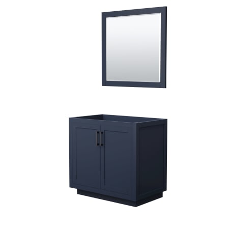 A large image of the Wyndham Collection WCF2929-36S-CX-M34 Dark Blue / Matte Black Hardware