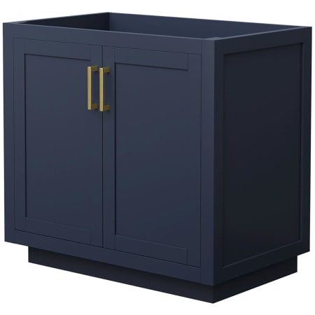 A large image of the Wyndham Collection WCF2929-36S-CX-MXX Dark Blue / Brushed Gold Hardware