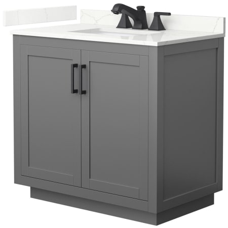 A large image of the Wyndham Collection WCF292936S-QTZ-US3MXX Dark Gray / Giotto Quartz Top / Matte Black Hardware