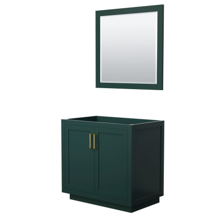 A large image of the Wyndham Collection WCF2929-36S-CX-M34 Green / Brushed Gold Hardware