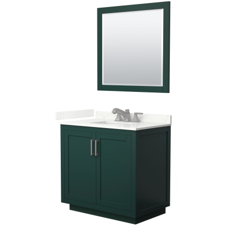 A large image of the Wyndham Collection WCF292936S-QTZ-US3M34 Green / Giotto Quartz Top / Brushed Nickel Hardware