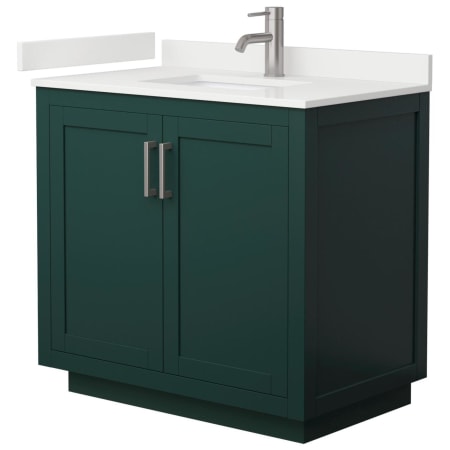 A large image of the Wyndham Collection WCF292936S-QTZ-UNSMXX Green / White Quartz Top / Brushed Nickel Hardware