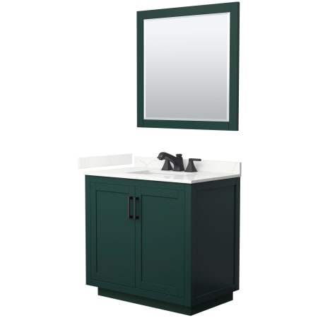 A large image of the Wyndham Collection WCF292936S-QTZ-US3M34 Green / Giotto Quartz Top / Matte Black Hardware