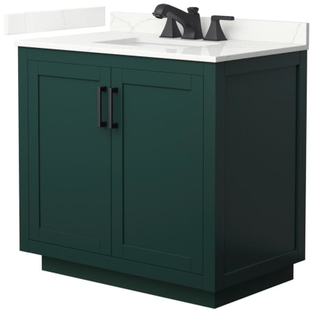 A large image of the Wyndham Collection WCF292936S-QTZ-US3MXX Green / Giotto Quartz Top / Matte Black Hardware