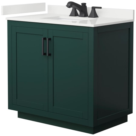 A large image of the Wyndham Collection WCF292936S-QTZ-US3MXX Green / White Quartz Top / Matte Black Hardware