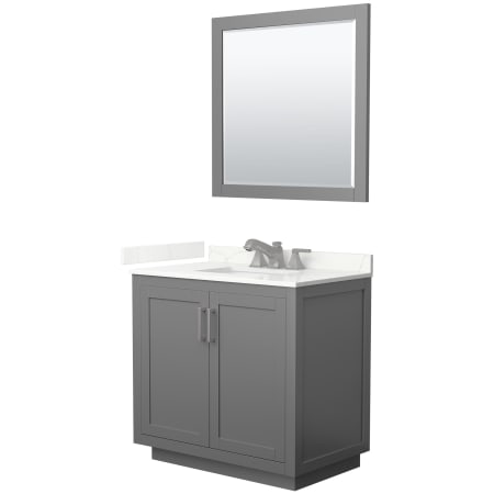 A large image of the Wyndham Collection WCF292936S-QTZ-US3M34 Dark Gray / Giotto Quartz Top / Brushed Nickel Hardware