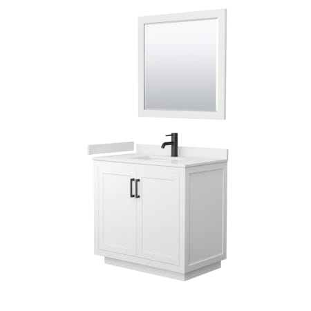 A large image of the Wyndham Collection WCF2929-36S-VCA-M34 White / White Cultured Marble Top / Matte Black Hardware