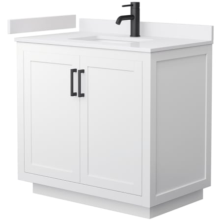 A large image of the Wyndham Collection WCF2929-36S-VCA-MXX White / White Cultured Marble Top / Matte Black Hardware