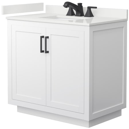 A large image of the Wyndham Collection WCF292936S-QTZ-US3MXX White / White Quartz Top / Matte Black Hardware