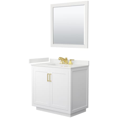 A large image of the Wyndham Collection WCF292936S-QTZ-US3M34 White / White Quartz Top / Brushed Gold Hardware