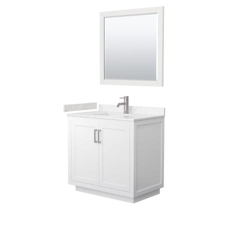 A large image of the Wyndham Collection WCF2929-36S-VCA-M34 White / Carrara Cultured Marble Top / Brushed Nickel Hardware