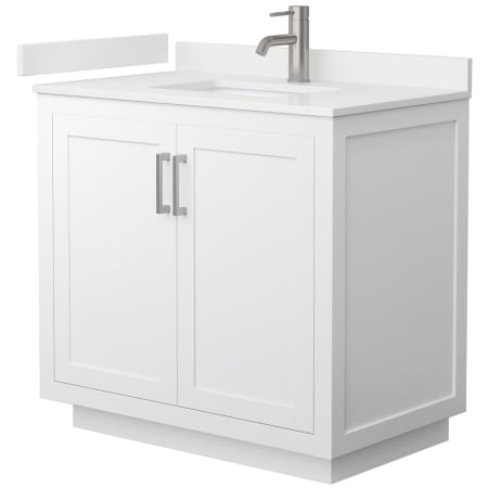 A large image of the Wyndham Collection WCF292936S-QTZ-UNSMXX White / White Quartz Top / Brushed Nickel Hardware