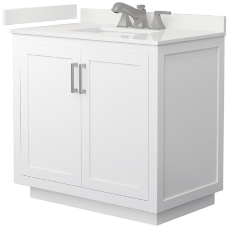 A large image of the Wyndham Collection WCF292936S-QTZ-US3MXX White / White Quartz Top / Brushed Nickel Hardware