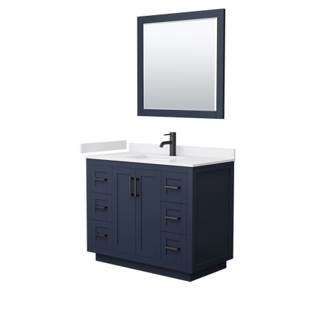 A large image of the Wyndham Collection WCF2929-42S-VCA-M34 Dark Blue / White Cultured Marble Top / Matte Black Hardware