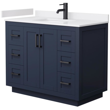 A large image of the Wyndham Collection WCF2929-42S-VCA-MXX Dark Blue / White Cultured Marble Top / Matte Black Hardware
