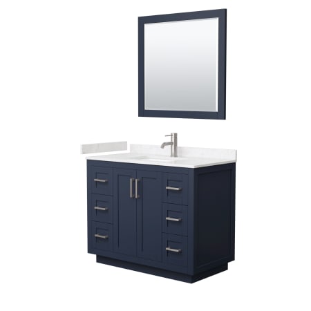 A large image of the Wyndham Collection WCF2929-42S-VCA-M34 Dark Blue / Carrara Cultured Marble Top / Brushed Nickel Hardware