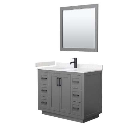 A large image of the Wyndham Collection WCF2929-42S-VCA-M34 Dark Gray / Carrara Cultured Marble Top / Matte Black Hardware