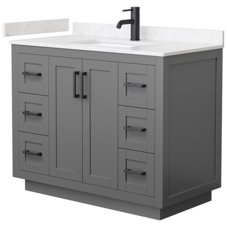 A large image of the Wyndham Collection WCF2929-42S-VCA-MXX Dark Gray / Carrara Cultured Marble Top / Matte Black Hardware