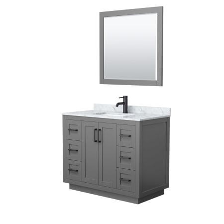 A large image of the Wyndham Collection WCF2929-42S-NAT-M34 Dark Gray / White Carrara Marble Top / Matte Black Hardware