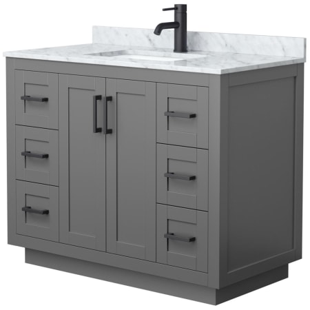 A large image of the Wyndham Collection WCF2929-42S-NAT-MXX Dark Gray / White Carrara Marble Top / Matte Black Hardware