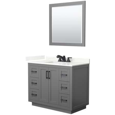 A large image of the Wyndham Collection WCF292942S-QTZ-US3M34 Dark Gray / Giotto Quartz Top / Matte Black Hardware