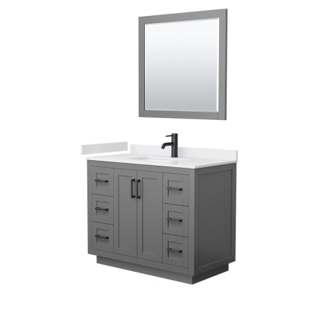 A large image of the Wyndham Collection WCF2929-42S-VCA-M34 Dark Gray / White Cultured Marble Top / Matte Black Hardware