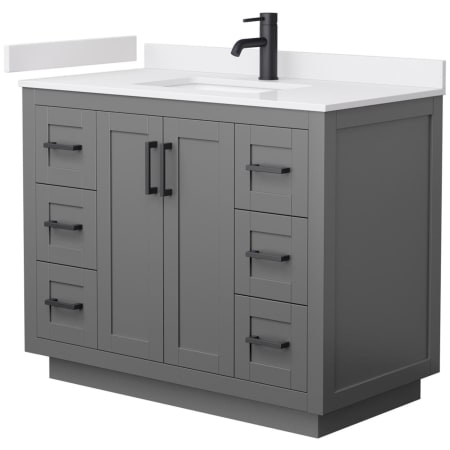 A large image of the Wyndham Collection WCF2929-42S-VCA-MXX Dark Gray / White Cultured Marble Top / Matte Black Hardware