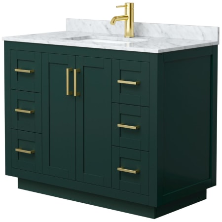 A large image of the Wyndham Collection WCF2929-42S-NAT-MXX Green / White Carrara Marble Top / Brushed Gold Hardware