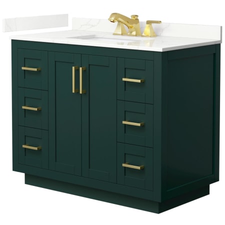 A large image of the Wyndham Collection WCF292942S-QTZ-US3MXX Green / Giotto Quartz Top / Brushed Gold Hardware