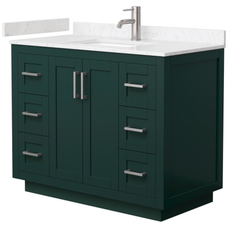 A large image of the Wyndham Collection WCF2929-42S-VCA-MXX Green / Carrara Cultured Marble Top / Brushed Nickel Hardware