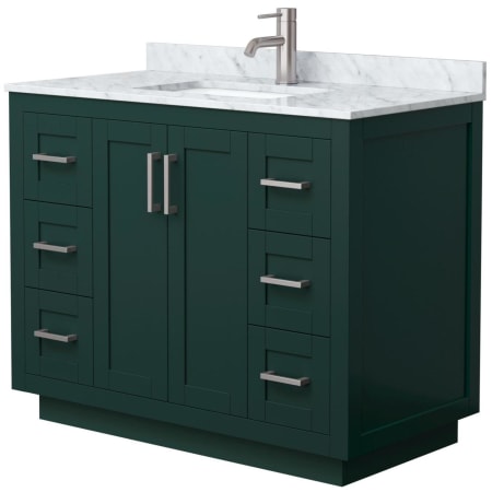 A large image of the Wyndham Collection WCF2929-42S-NAT-MXX Green / White Carrara Marble Top / Brushed Nickel Hardware
