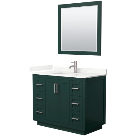A large image of the Wyndham Collection WCF292942S-QTZ-UNSM34 Green / Giotto Quartz Top / Brushed Nickel Hardware