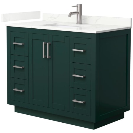 A large image of the Wyndham Collection WCF292942S-QTZ-UNSMXX Green / Giotto Quartz Top / Brushed Nickel Hardware