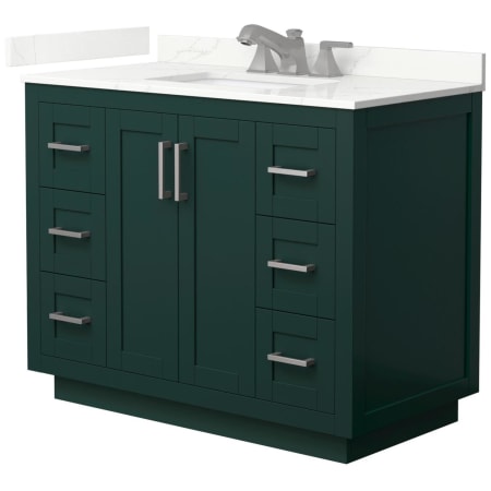 A large image of the Wyndham Collection WCF292942S-QTZ-US3MXX Green / Giotto Quartz Top / Brushed Nickel Hardware