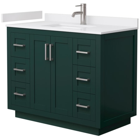 A large image of the Wyndham Collection WCF2929-42S-VCA-MXX Green / White Cultured Marble Top / Brushed Nickel Hardware