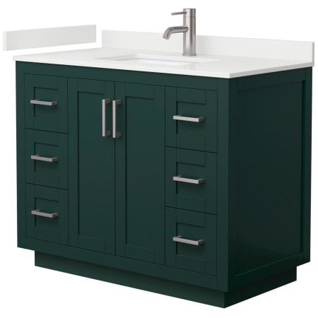 A large image of the Wyndham Collection WCF292942S-QTZ-UNSMXX Green / White Quartz Top / Brushed Nickel Hardware